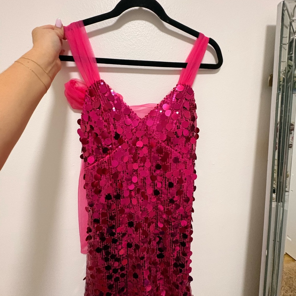 Pink Sequin Dress with Tulle Straps